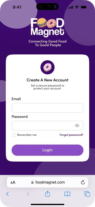 Reset password screen
