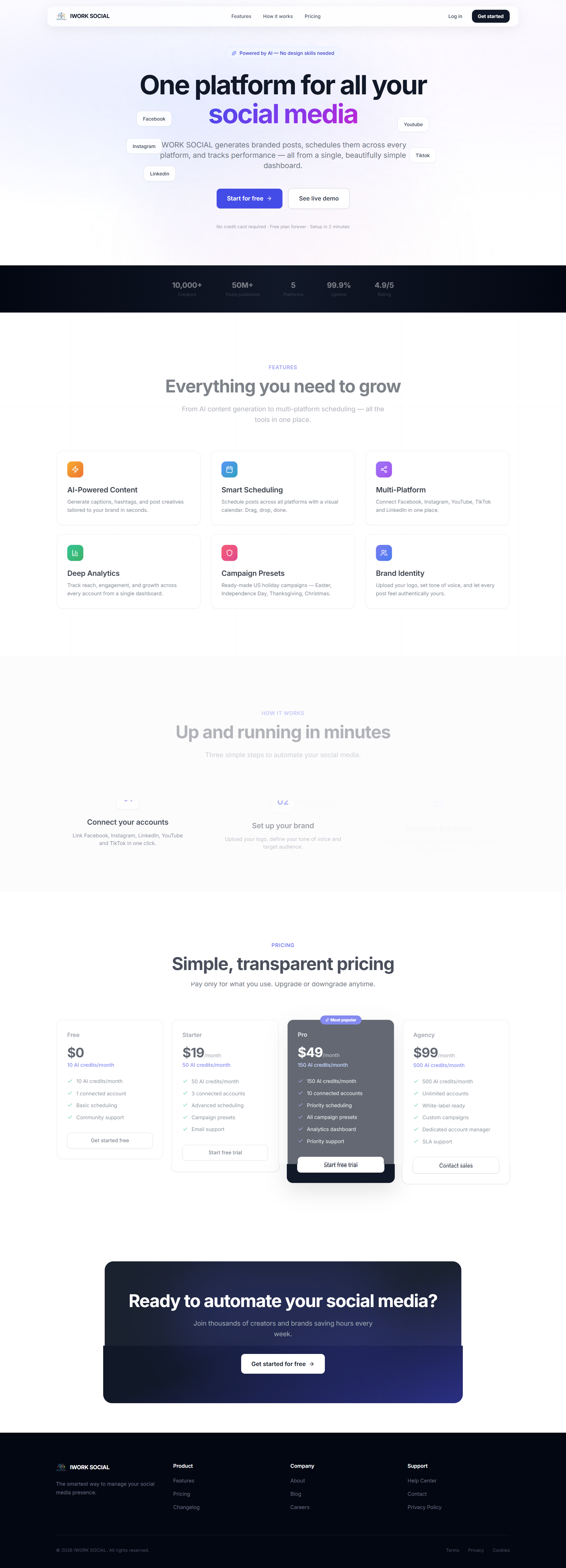iWork Social marketing landing page