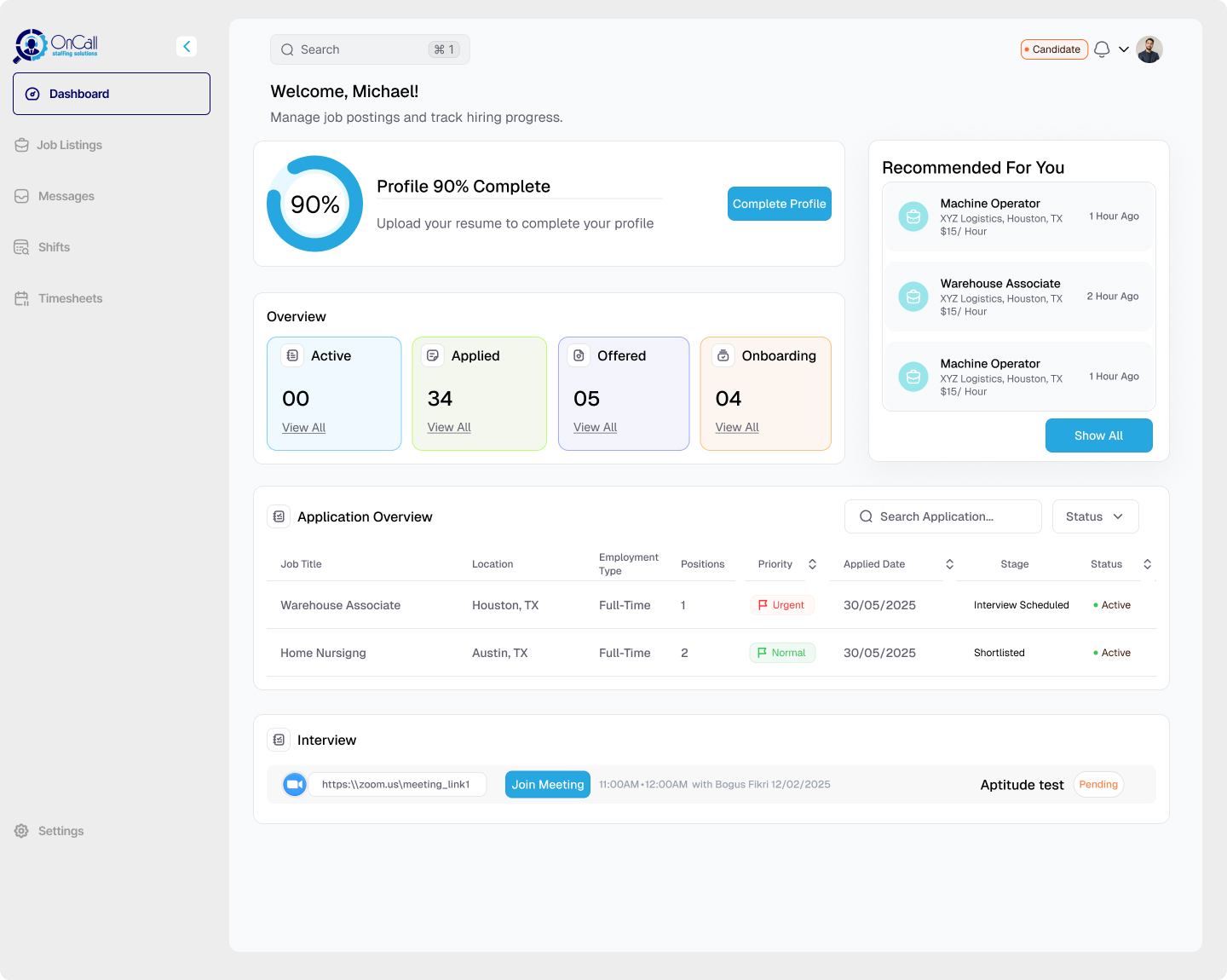 Candidate Portal screenshot 2