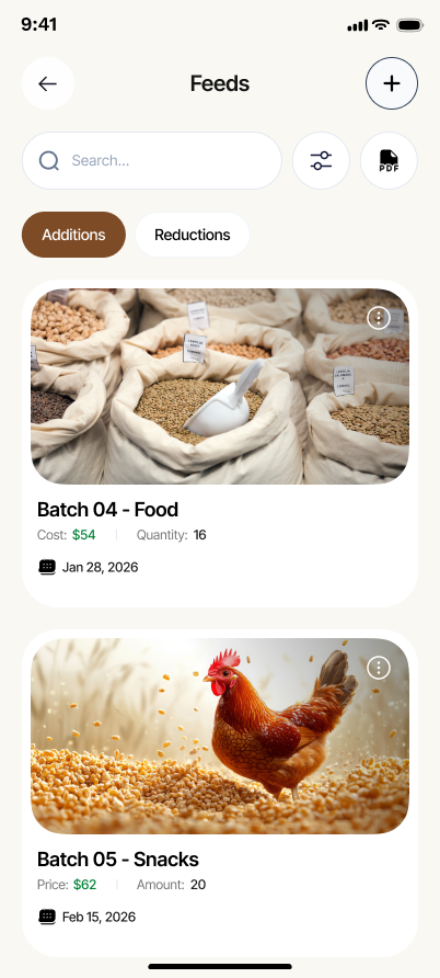 Feeds inventory screen