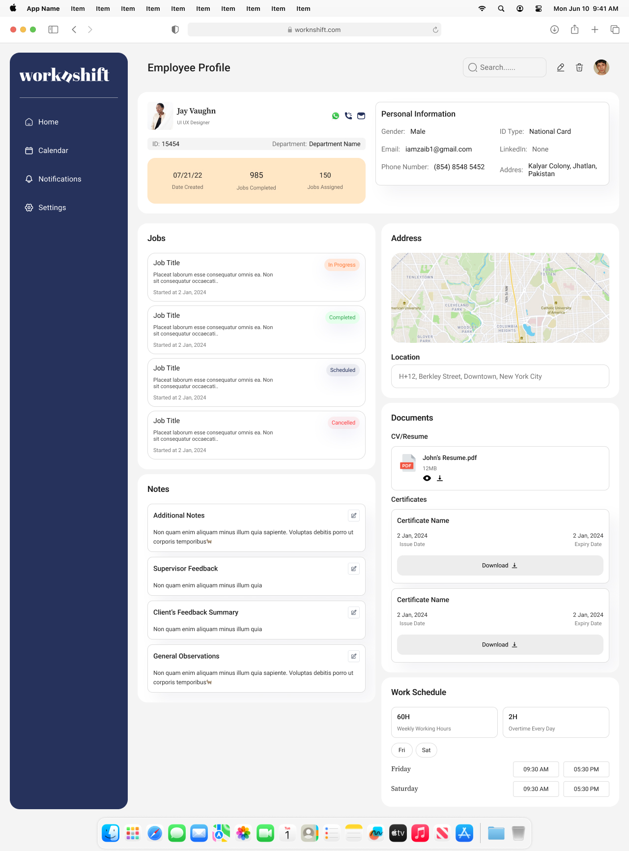 Employee profile with location & jobs