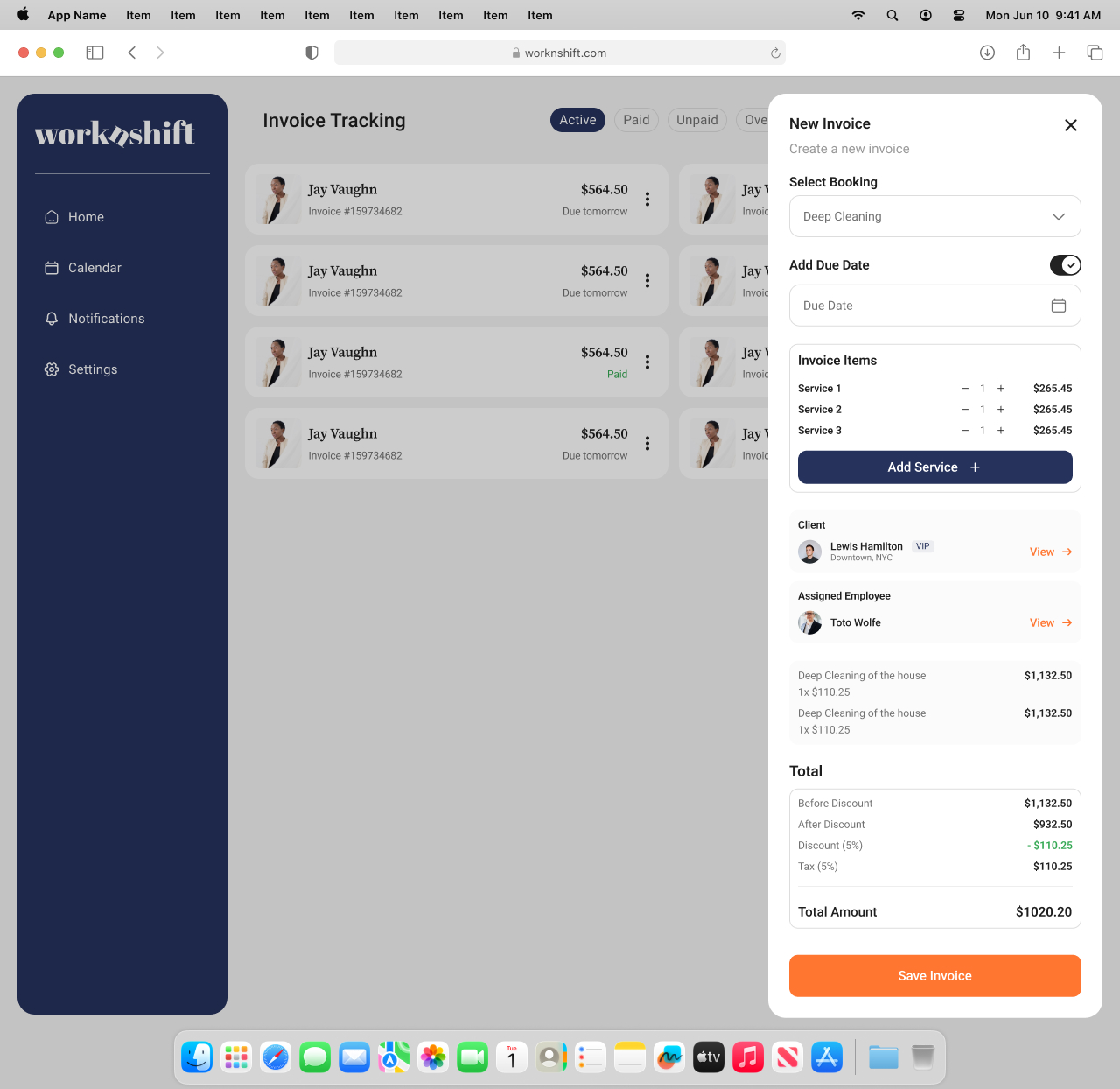Invoice tracking view