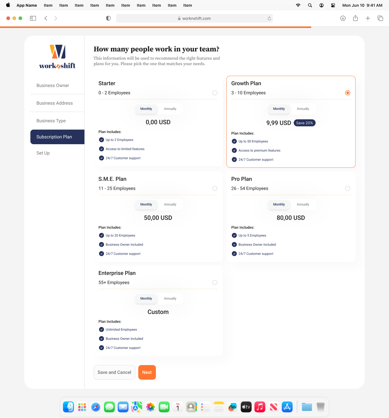 Subscription plans dashboard